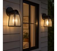 Lampada Parete Esterna Apparecchio Facciata LED Alu Nero Vetro Chiaro Garten 2er