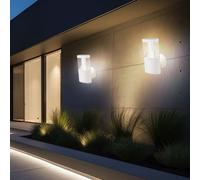 Lampada Parete Esterni Frontale LED Acciaio Inox Bianco Chiaro Giardino 2er Set