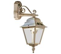 Lampada Parete Lanterna Alluminio E27 IP43 H:53 CM Rustico IN Bianco Oro Antico