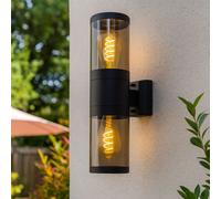 Lampada Parete Luce per Esterni Frontale 2-Flammig Su Giù Acciaio Inox Fumo Nero [EEK: Non valutato]