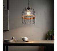 Lampada Pendente a Sospensione Corda Canapa Griglia Metallica Nero E27 H 140cm [EEK: Non valutato]