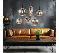 Lampada Pendente a Sospensione Sala da Pranzo Metallo Nero Vetro Fumé 6x E27 [EEK: Non valutato]