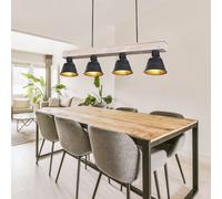 Lampada Pendente di Legno Casa Campagna Natura Metallo Nero 4x E27 H 85cm [EEK: Non valutato]