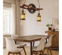 Lampada Pendente di Legno da Cucina Vetro Corda Canapa LED H 110 CM [EEK: G]