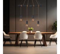 Lampada Pendente di Legno Luce Tavolo da Pranzo 4 Fiamma Regolabile L 90 CM [EEK: Non valutato]