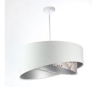 Lampada Pendente E27 Rotondo Ø 50 CM Bianco Beige Argento Tessuto Regolabile