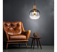Lampada Pendente Lampada di Legno Luce Sala da Pranzo Vetro Fumé Nero D 25 CM [EEK: Non valutato]