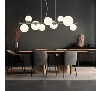 Lampada Pendente Lampada Sala Pranzo Plafoniera Vetro Sfera Argento Opale LED