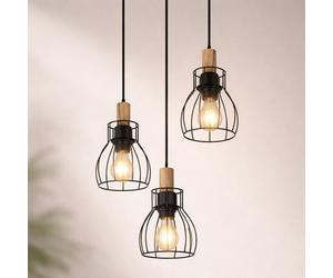 Lampada Pendente Lampada Wood Lampada Sala Pranzo Gabbia Nero 3x E27 H 120cm