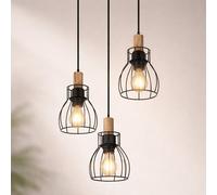 Lampada Pendente Lampada Wood Lampada Sala Pranzo Gabbia Nero 3x E27 H 120cm