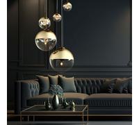 Lampada Pendente LED Luci Soggiorno 5 Fiamma Vetro Sfera Oro Trasparente [EEK: F]
