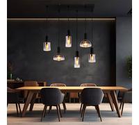 Lampada Pendente Luci Soggiorno Simil Legno Vetro Nero Fumé L 77 CM [EEK: Non valutato]