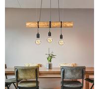 Lampada Pendente Sala Pranzo Travi Legno Altezza Personalizzabile Nero 3x E27 [EEK: Non valutato]