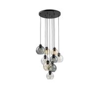 Lampada Pendente Schermo Palla Vetro Fumé H: Max. 140 CM Regolabile 9x E27