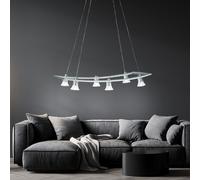 Lampada Pendente Tavolo da Pranzo Acciaio Inox Spazzolato LED 6 Fiamma H 160cm