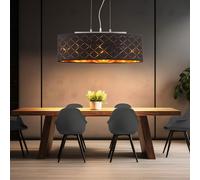 Lampada Pendente Tavolo da Pranzo Paralume IN Tessuto 3 Fiamma Oro Nero LED [EEK: E]