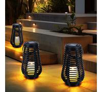 Lampada per Esterni Lanterna Solare LED Effetto Fuoco Piantana da Tavolo 3er Set
