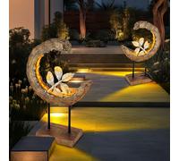 Lampada per Esterni Solare Giardino Simil Legno LED Falce Luna Chiodi 2er Set