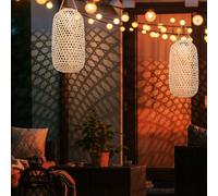 Lampada per Esterni Sospensione Solare Boho Bambù Naturale Giardino Akku LED 2x