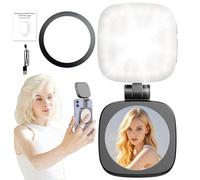 Lampada per foto telefono,Lampada selfie LED portatile magnetica - 5 livelli di luminosità accessorio pieghevole con specchio per trucco per Vlog, fotografia e live streaming
