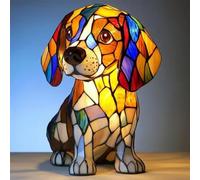 Lampada per Gatti/Cani in Vetro Colorato, Lampada da Tavolo in Resina Stile Retrò, Lampada a LED a Tema Animali, Serie Animali, Regalo per Amanti degli Animali (Beagle)