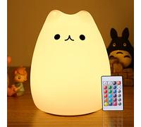 lampada per gatti Luce Notturna Bambini, RGB Lampada Notturna Per Bambini, Dimmerabile Lucina Notte Bambini, Funzione Timer 7 Colori di batteria LED Silicone Regalo Neonato Cameretta (Katzen-02)