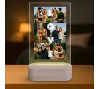 Lampada personalizzata con 6 foto - regalo originale con luce LED su lastra in metacrilato e base in legno USB - personalizzazione immagini per coppia, famiglia o amici, decorazione luminosa