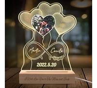 Lampada Personalizzata con Foto 3D Personalizzato Illusione Luce Notturna Stampato Nome Testo Cuori Targa in Acrilico con Base in Legno per Uomini Donne San Valentino Anniversario Regalo di Compleanno