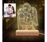 Lampada Personalizzata con Foto 3D Personalizzato Ritratto Illusione Luce Notturna con Immagine Incisa Base Legno Placca Acrilica per Uomini Donne San Valentino Anniversario Regalo di Compleanno