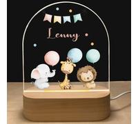 Lampada Personalizzata con Nome & Data - Luce Notturna per Bambini Bambina con Animali, Regali Nascita Bimbo Bimba Battesimo Compleanno Personalizzato, Idee Regalo Neonato, Regalo Natale per Neonata