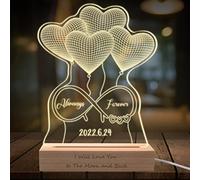 Lampada Personalizzata in 3D Personalizzato Illusione Luce Notturna Incisione Nome Testo Cuori Placca Acrilica con Base in Legno per Uomini Donne San Valentino Anniversario Regalo di Compleanno