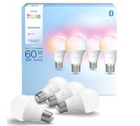 Lampada Philips Hue Essential Smart LED A60, White and color ambiance, E27 Base, 8 W, 2.200 K-6.500 K, 806 lumen, intensità regolabile, compatibile con Alexa, Google Assistant e Apple Home, conf. da 4