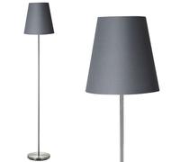BAKAJI Lampada Piantana da Terra Luce Lampadina E27 Max 60W Base Rotonda in Metallo Cromato Paralume in Tessuto Design Moderno Accensione a Pedale Altezza 150cm (Grigio)