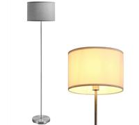 BAKAJI Lampada Piantana da Terra Luce Lampadina E27 Max 60W Base Rotonda in Metallo Cromato Paralume in Tessuto Design Moderno Accensione a Pedale Altezza 160cm (Grigio)