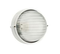 Applique Esterno Piccola Industriale Tonda Alluminio E Vetro Bianco 1 Luce E27