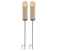 Lampada plug-in, bambù, luce solare, picchetto, lampada bambù, solare, perforazione decorativa, verde, LED bianco caldo, DxH 12x79,5 cm, set da 2