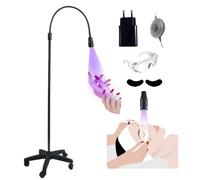 Lampada Polimerizzante Per Colla Uv Led Da 5 W Con Base In Piastra Di Ferro E Controllo A Pedale,Lampada Uv Per Ciglia Con Benda Sull'Occhio E Occhiali,Interruttore A Pedale,Collo Di Cigno Flessibile