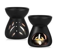 Lampada Profumata In Ceramica,2pcs Bruciatore Di Essenze Con 2 Cucchiaio Di Candela,Candela Incenso Aromaterapia Stufa,Bruciatore Di Olio Essenziale Per Decorazione,Regalo,Casa(Nero)