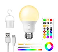 Lampada ricaricabile a batteria USB C con telecomando, lampadina intelligente E27 RGB, 9 + 3 temperature di colore, lampadine LED dimmerabili con funzione di timer, 2600 mAh, 8 W, A19, confezione da 1