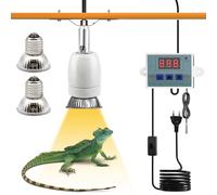 Lampada riscaldante per rettili in ceramica, portalampada E27, attacco per lampada di calore in ceramica, con 2 lampadine da 220 V-50 W, attacco E27, girevole a 360°, cavo da 1,8 m e spina per anfibi