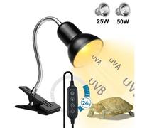 Lampada riscaldante per tartarughe con timer 25W 50W - Lampada UVA UVB per rettili e anfibi per acquario a 360 gradi (con 2 lampad