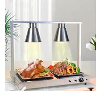 Lampada riscaldante universale per alimenti da 110 V-220 V con 2 lampadine, piano riscaldante in acciaio inossidabile commerciale, scaldavivande elettrico portatile, temperatura regolabile