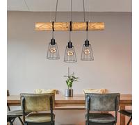 Lampada Sala Pranzo a Sospensione Legno di Abete 3-Flammig E27 Griglia Nero [EEK: Non valutato]
