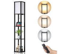 Lampada Salotto da Terra Dimmerabile con Telecomando, da Pavimento, in Legno, con Scaffale, Lampada a Stelo 162cm, 2 Porte di Ricarica USB, Piantana per Camera Da Letto e Soggiorno