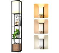 Lampada Salotto da Terra in Legno con Scaffale, Tre temperature di colore Lampada da Pavimento con 3000K-5000K E27 Lampadine, Lampada a Stelo 1.6M, Piantana da Terra per Camera Da Letto e Soggiorno