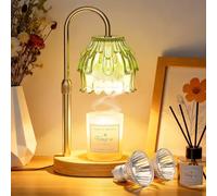 Lampada Scalda Candela, Lampade Candela Elettrica con timer e dimmer, Candle Warmer Lamp con 2 lampadine, Lampada per candele vintage per candele per Casa Camera da letto regali di compleanno(Verde)