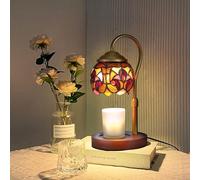 Lampada scalda candela stile barocco Tiffany con base in legno, regolabile in altezza, timer 2/4/8 ore, dimmer a 4 livelli, include 2 lampadine GU10, decorazione estetica vintage per la stanza e