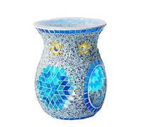 Lampada scaldacandele profumata DCDCD, bruciatore di Cera fusa, bruciatore di Oli Essenziali in Vetro a Mosaico con Motivo a Girasole in Stile Etnico, Porta-bruciatore di aromi per