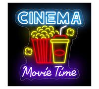 Lampada segnaletica Grande Insegna Al Neon "Cinema Movie Time", Lampade Per Popcorn Dimmerabili Per Home Theater, Decorazione Per Snack Bar 44x40.7cm