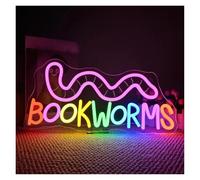 Lampada segnaletica Insegna Al Neon A LED "Bookworms" Per Decorazioni Murali Dimmerabile Per Sala Lettura Biblioteca Aula Caffè Lettura Libri 42x19.5cm